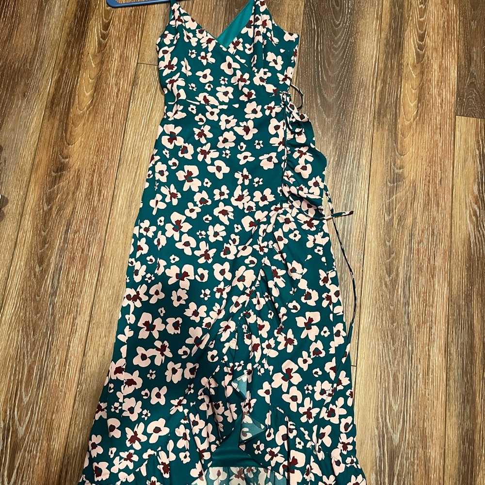 Floral Green Midi Wrap Dress